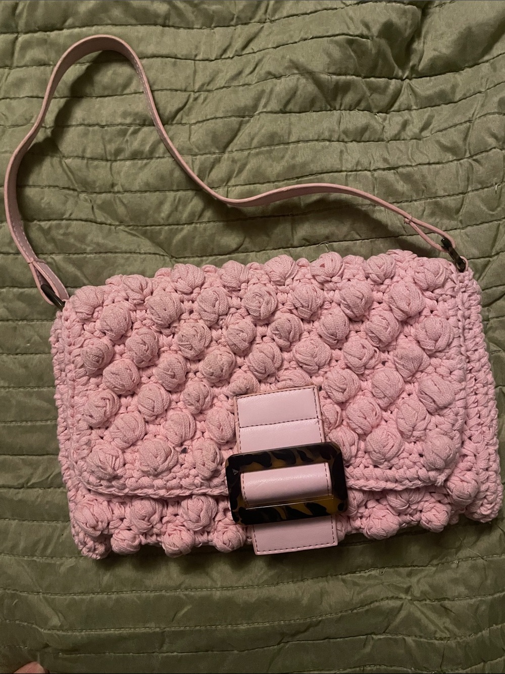 Pink Crochet Bubble-Texture Shoulder Bag